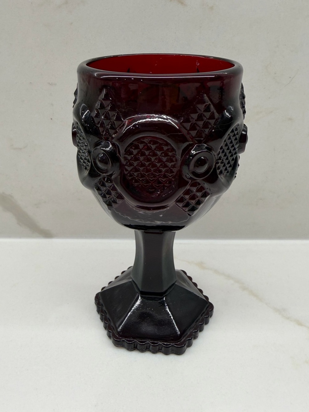Vintage Avon 1876 Ruby Red Pressed Glass Cape Cod Collection Wine Sherry Goblet